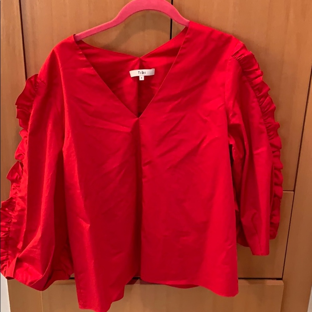 Tibi cotton poplin ruffle top 4 red